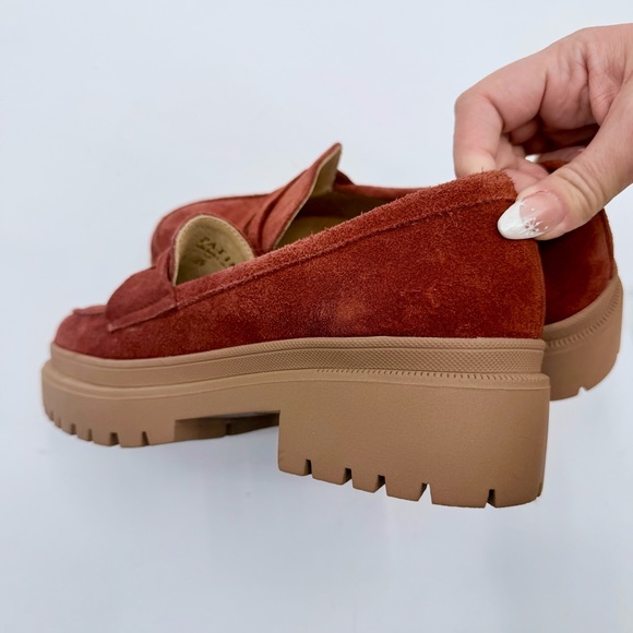 PORTLAND LEATHER Zoe Chunky Penny Loafer Lug Sole Suede in Rust - Picture 6 of 10